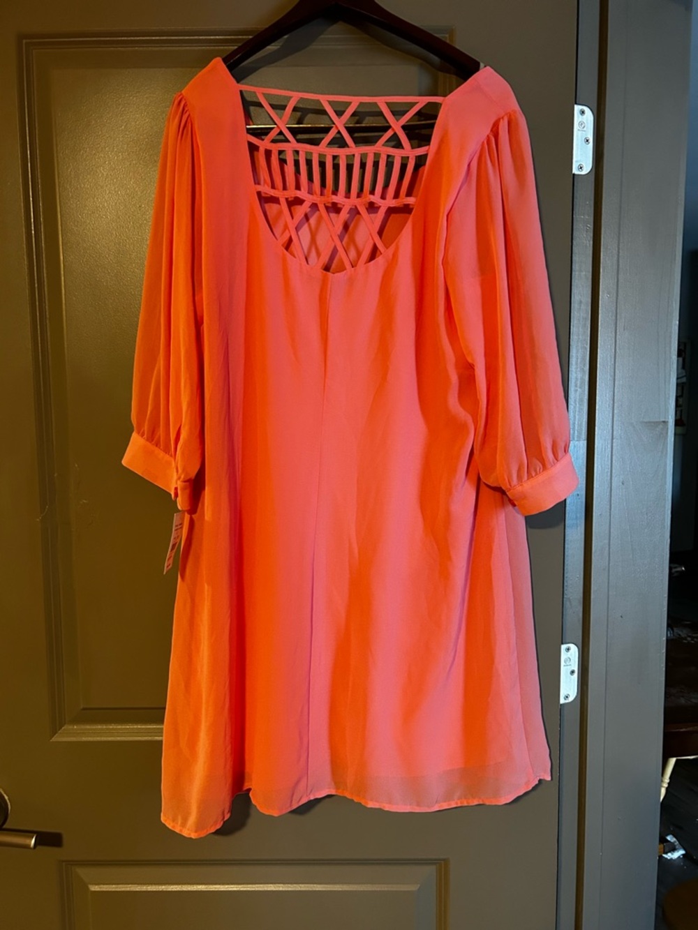 HeartSoul Bright Orange Scoop Neck Tunic with Back Strap Detail - Picture 2 of 3